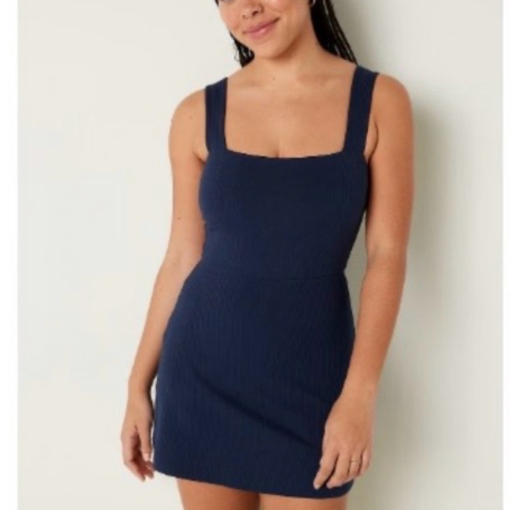 Victoria's Secret PINK Women's Rib Square Neck Active Dress Blue Size L